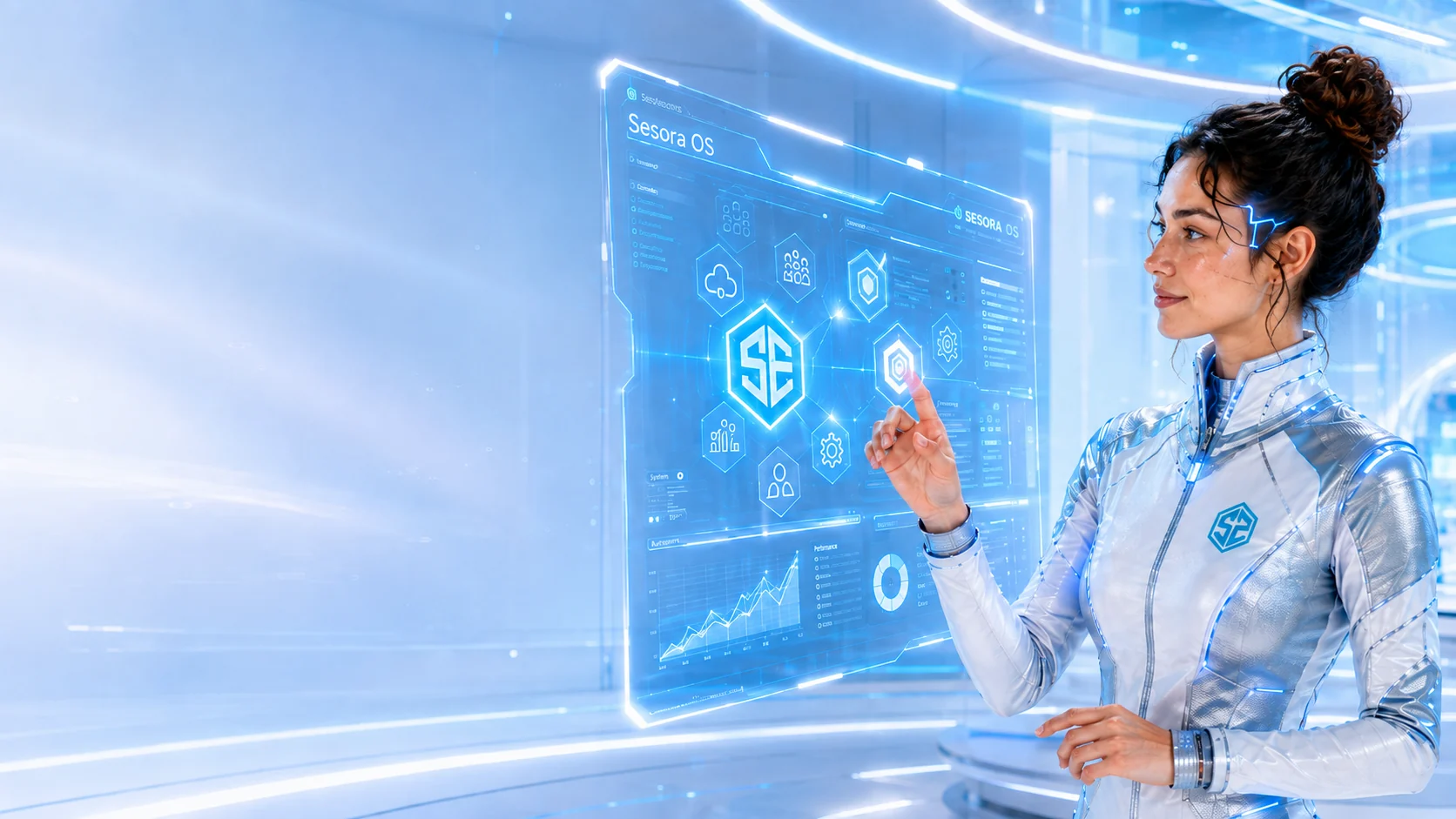 Sesora analizando información en una interfaz digital