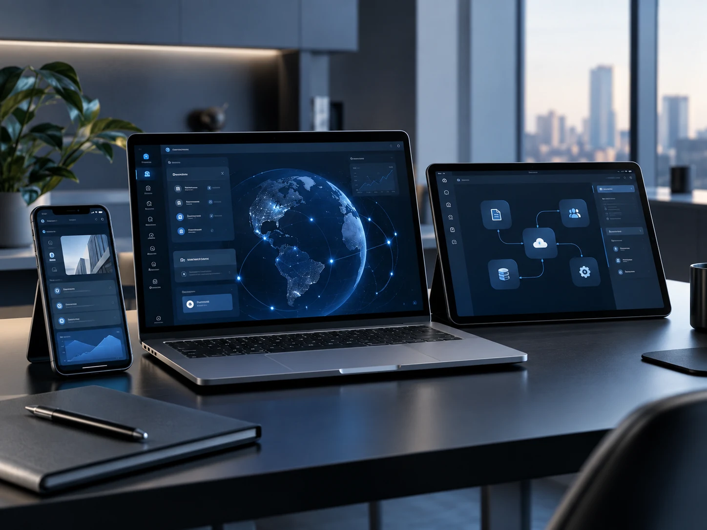 Arquitectura moderna combinando software, automatización e IA